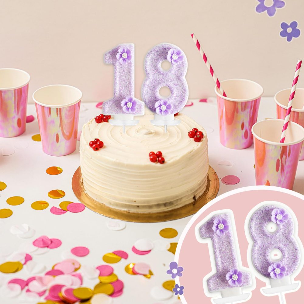 DAJISI Birthday Candles, 2.95 Inch Birthday Candles for Cakes Purple Number Candles for Cakes with Flowers for Birthday Party Wedding Anniversary Celebration Supplies (Number 5) - Image 4