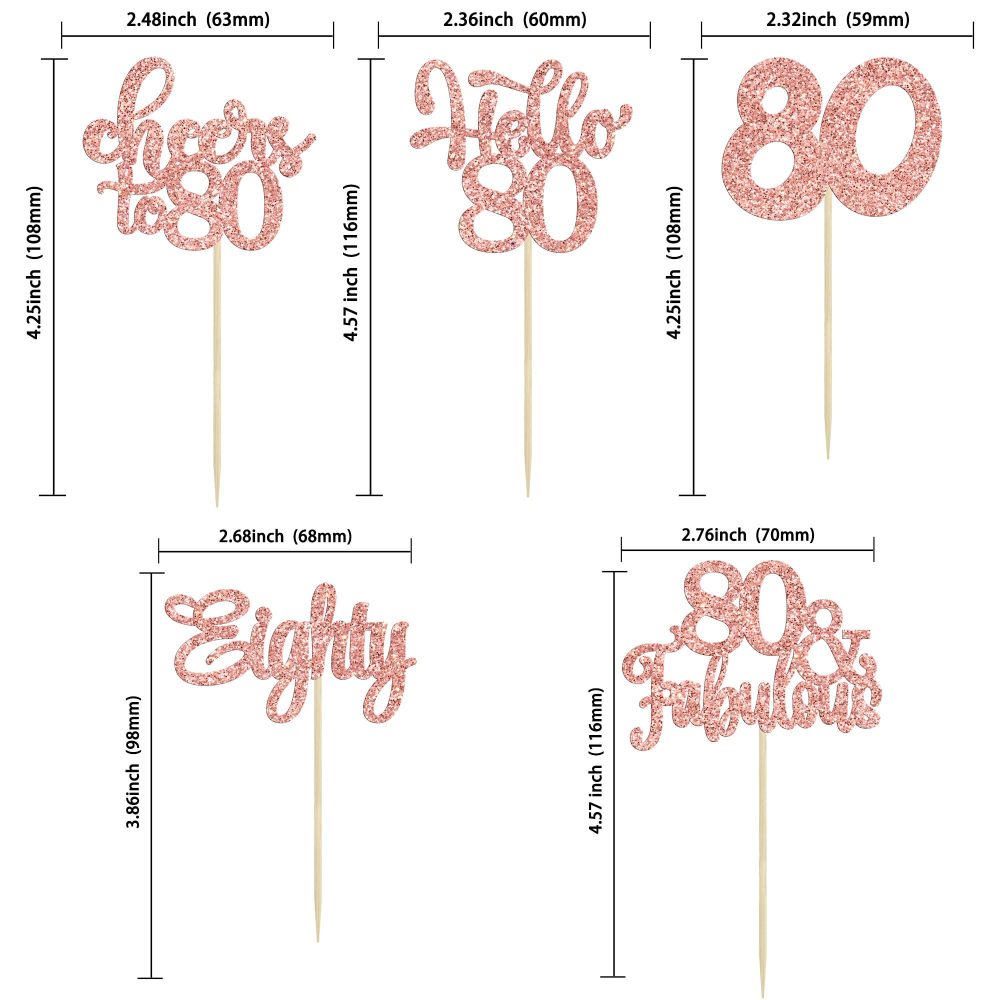 30Pcs Happy 80th Birthday Cupcake Toppers Eighty Cheers to 80 Years Old Birthday Cupcake Picks for Happy 80th Birthday Anniversary Party Cake Decorations Rose Gold Glitter - Image 7