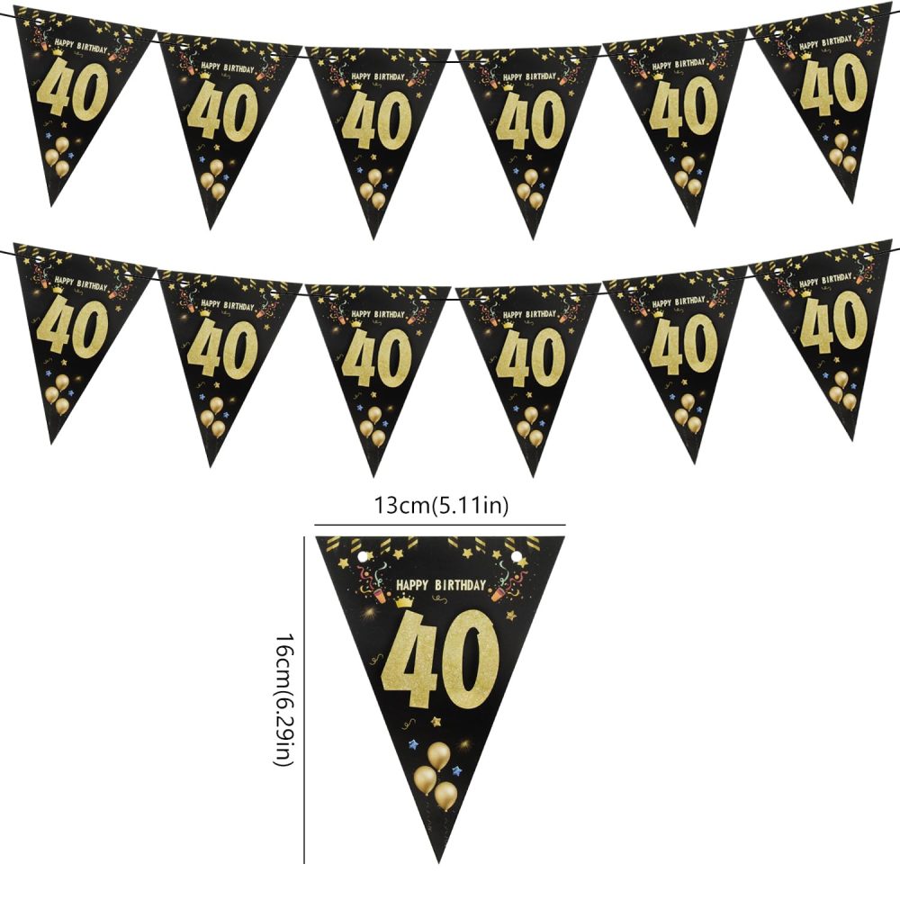 Happy 40th Birthday Banner Black Happy Birthday Banner Black Gold Party Decorations Bunting Flags Anniversary Party Supplies Decoration 40th Birthday Triangle Flag Banners for Men Women A8HJSJLQ (40) - Image 5