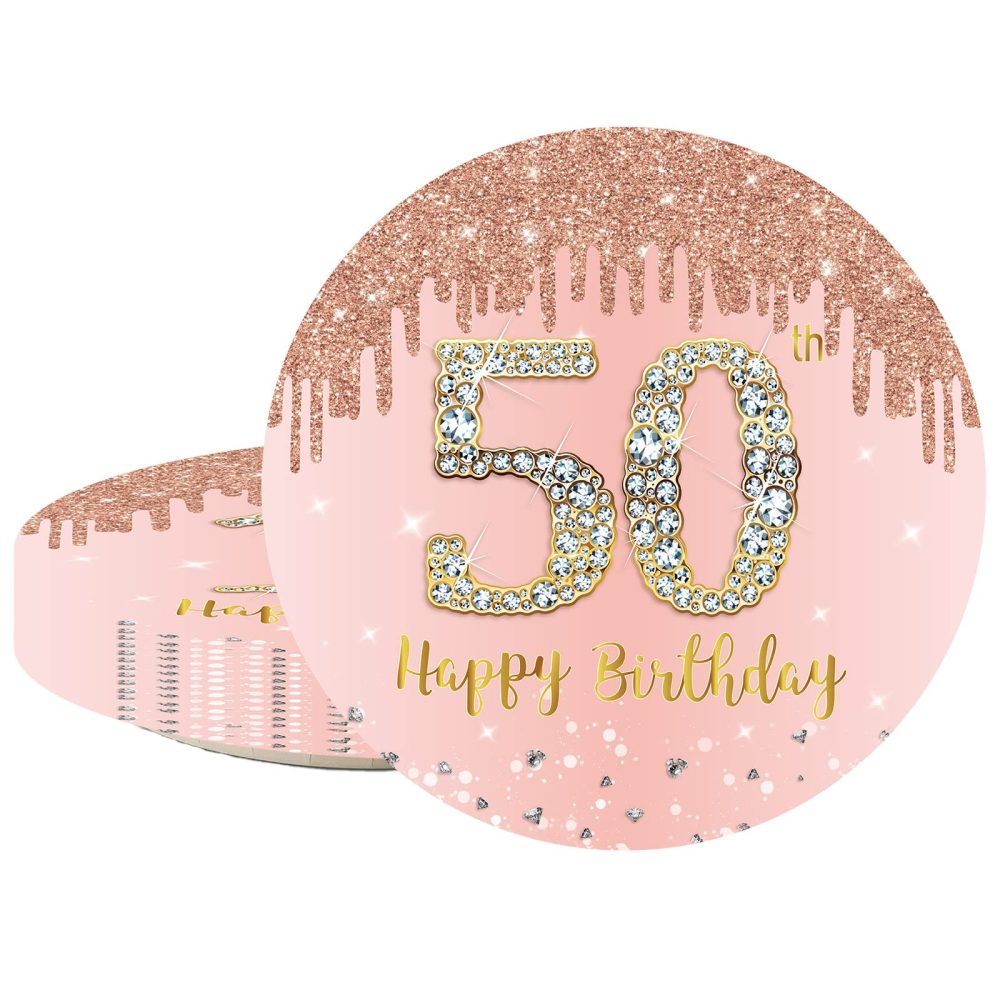 16pcs Rose Gold 50th Birthday Paper Plates 7inch 50th Party Table Decor,50th Women Birthday Party Paper Plates 7" Tableware,Happy 50th Birthday Tableware Plate for Her,Women,50th Party Supplies
