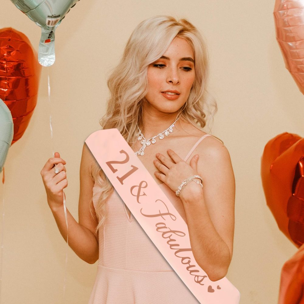 CHEERYMAGIC 21th Birthday Sash, Rose Gold Birthday Satin Sash for 21 Birthday Decorations Women Birthday Gift Party Accessories A3AXFAB (21 fabulous❥) - Image 2