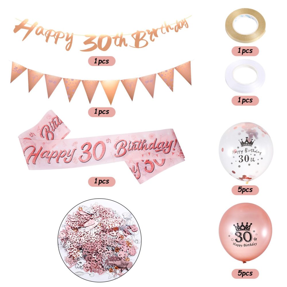 30th Birthday Decorations, Pink Gold 30 Birthday Balloons Set Include Happy 30th Birthday Banners Triangle Flag Banners Confetti Latex Balloons for Women and Men 30th Party Decoration Supplies - Image 4