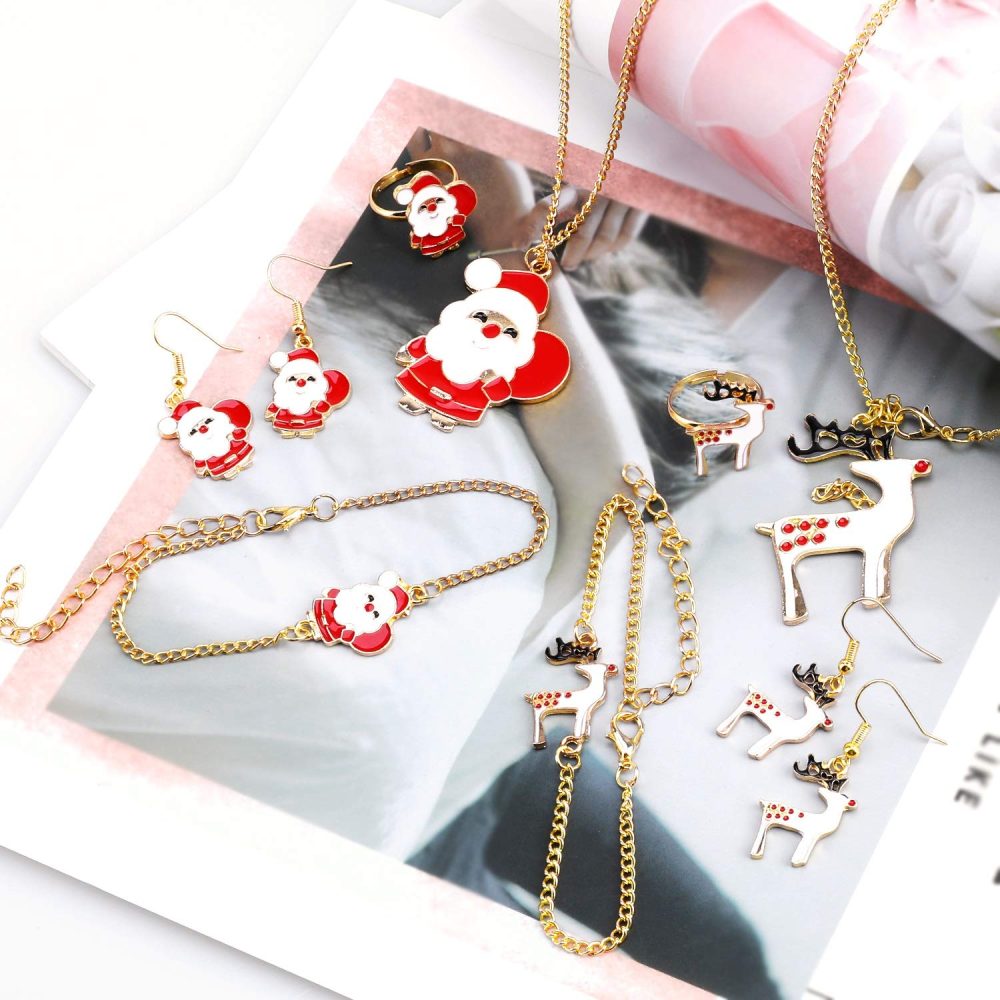 HOWAF 10pcs Christmas Jewellery Set for Kids, Christmas Necklace Chains Rings Bangles Bracelets Earrings Pendant Decoration for Girls Children Gift Party Bags Fillers Favours Supplies Ornaments - Image 2