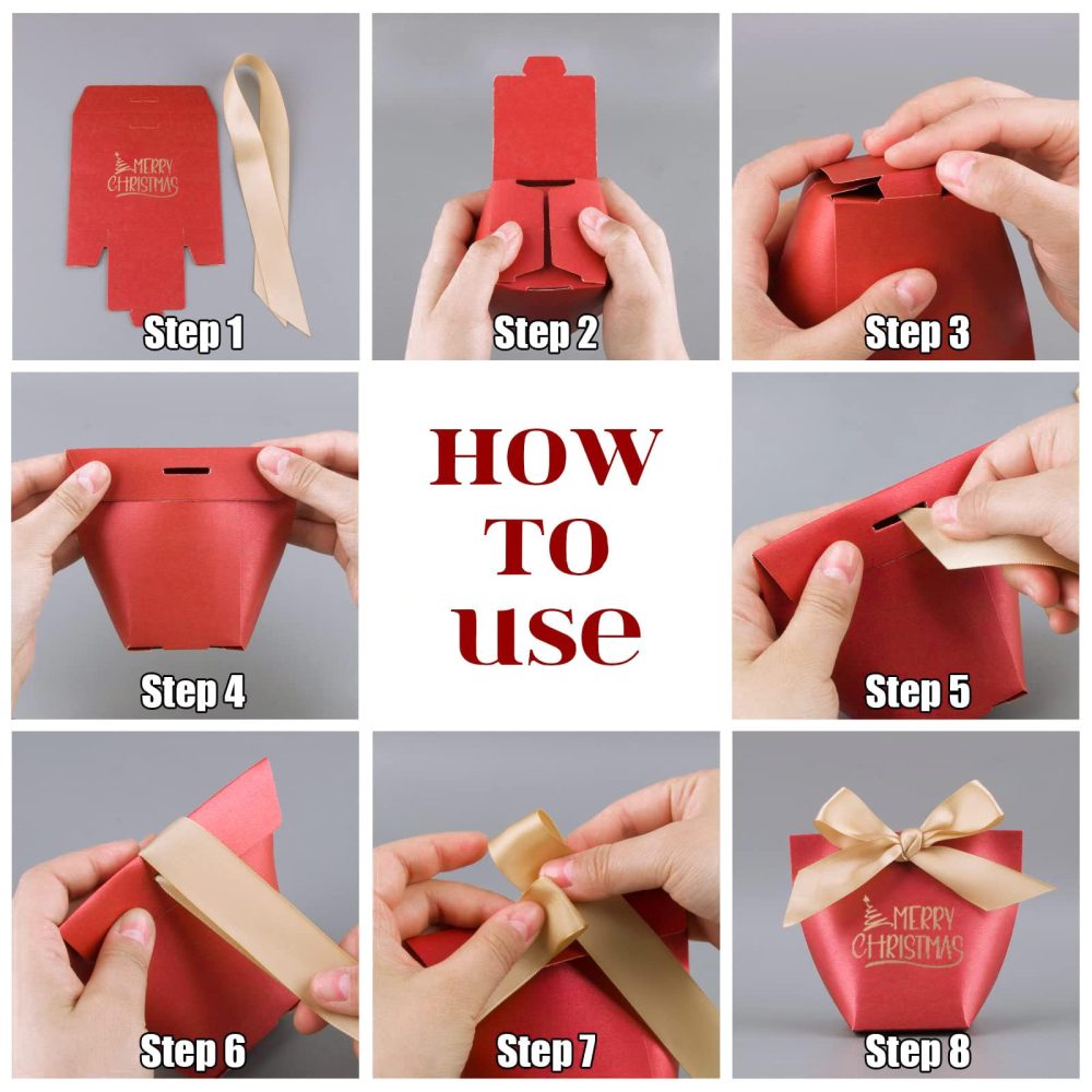 25pcs Christmas Small Gift Boxes Favour Boxes Xmas Sweet Boxes Empty Christmas Eve Party Treat Boxes with Ribbon - Image 5
