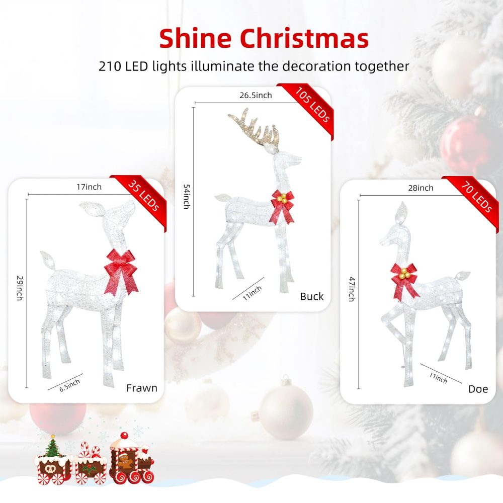 HOYECHI Lighted Christmas Decoration Deer 3 Piece, Light up Christmas Decor Reindeer Family Set for Indoor Outdoor Front Yard Porch with LED Lights, Plug, Extension Cord, Ground Stakes - White - Image 9
