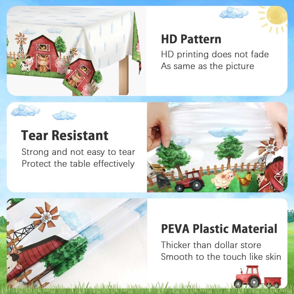 Heboland 2 Pack Farm Animal Party Table Cloth, Farm Animal Party Decorations Tablecloth 274 x 137cm Farm Birthday Theme Table Cover for Baby Shower Kids Boys Girls Birthday Party Decorations - Image 4