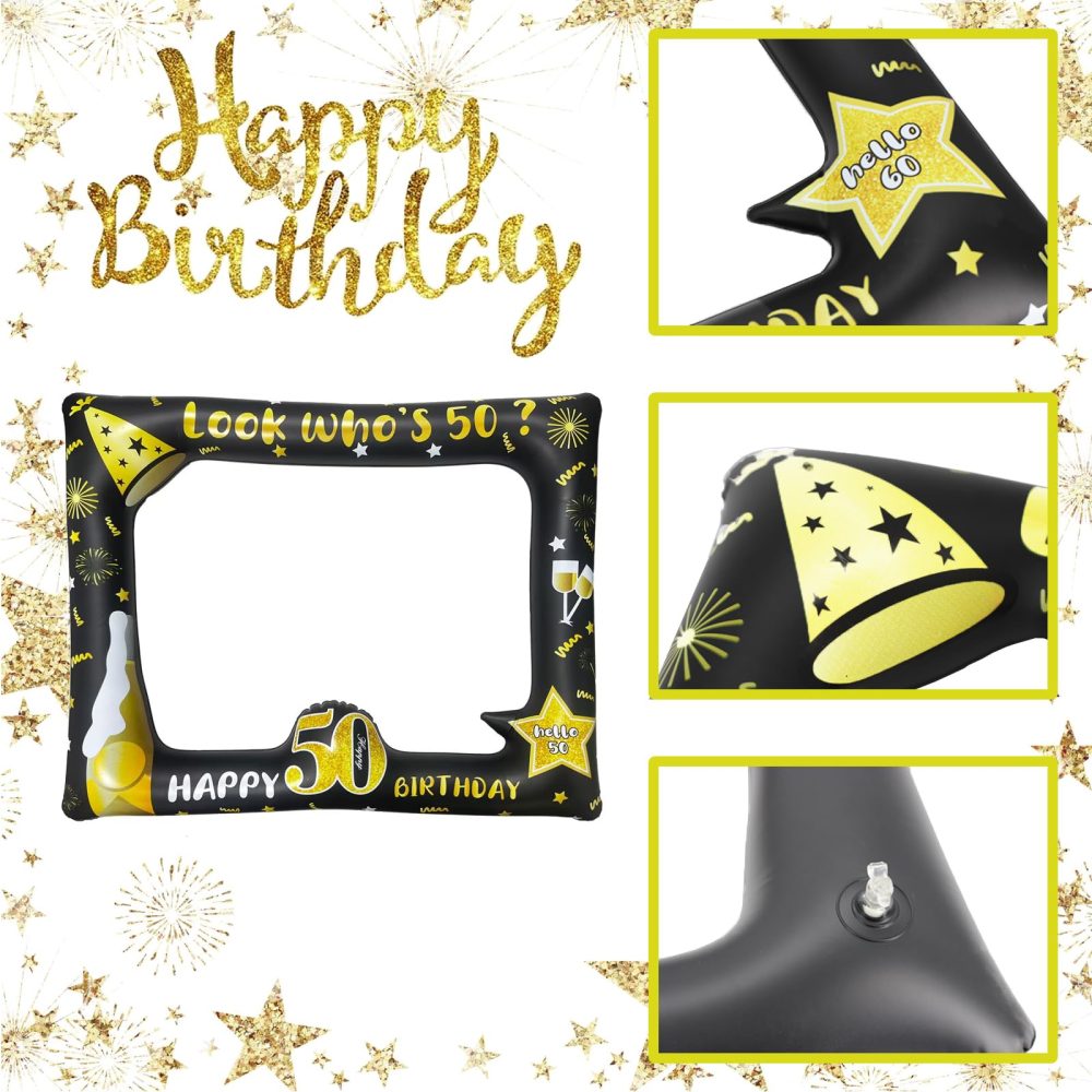 50th Black Gold Photo Booth Inflatable Selfie Frame,50th Birthday Party Photo Booth Props Giant Funny Black Gold Blow Up Picture Frame for 50th Men Women Birthday Gifts Party Favor Decoration Supplies - Image 6