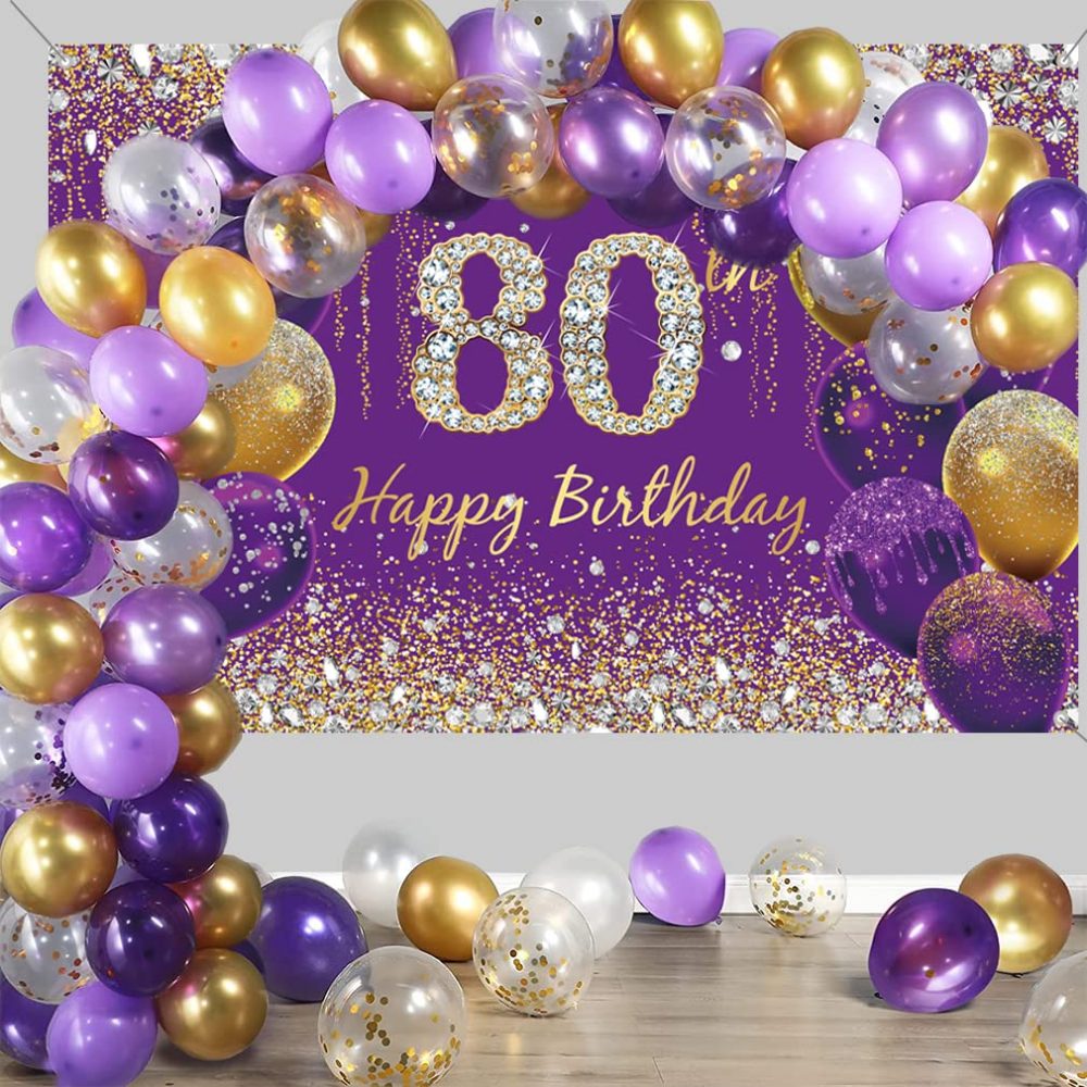 80th Birthday Decorations for Women, Purple Glitter Spots Fabric Sign Poster Birthday Party Decoration, 80th Birthday Background Banner Woman, 80th Birthday Party Decoration - Image 3