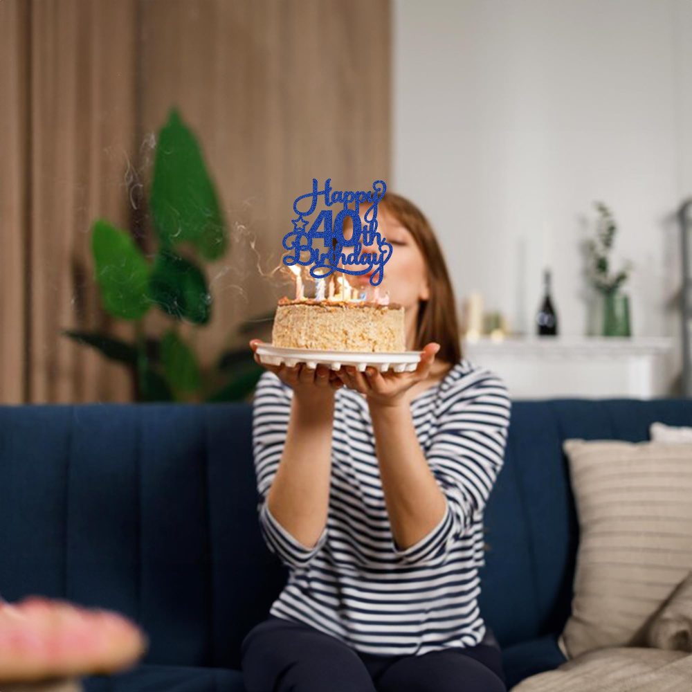 1 Pack Happy 40th Birthday Cake Topper Blue Glitter 40 & Fabulous Cheers to 40 Years Old 40th Birthday Cake Pick for Celebrating 40th Birthday Anniversary Party Cake Decorations Supplies - Image 5