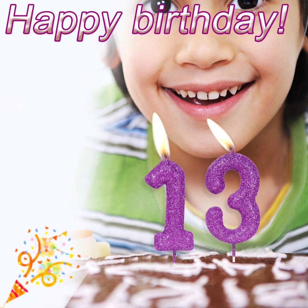 Zolunu Purple Pink Birthday Candle Number 13, Glitter Birthday Candle Cake Toppers for Girls Women Purple Pink Themed Party Decorations Supplies Birthday Gifts - Image 5