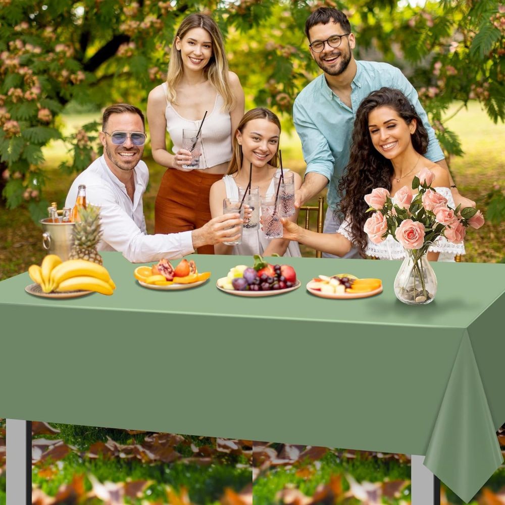 Large Sage Green Table Cloth Sage Green Tablecovers,137 * 274cm Plastic Waterproof Sage Table Covers Sage Green Party Table Decorations for Kids Picnic Birthday,Bridal Shower,Wedding Party Supplies - Image 4