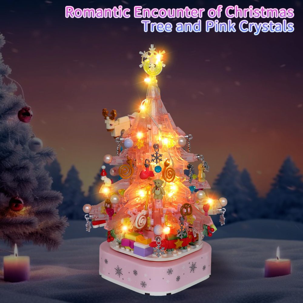 nicknack Christmas Tree Building Block Set, Pink Christmas Crystal Building Block Toy with LED, Xmas Tree Gift for Girls Boys - Image 8