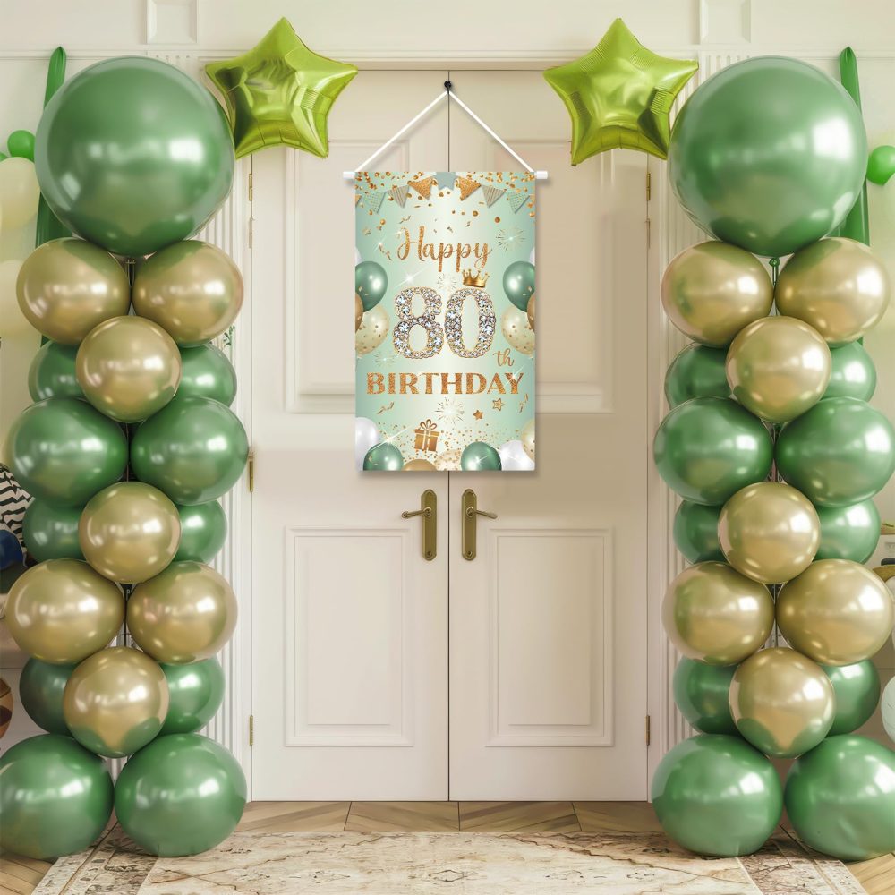 80th Birthday Decorations Sage Green Gold,Happy 80th Birthday Door Banner 80th Birthday Door Sign Birthday Hanger 80th Birthday Porch Sign Banner Birthday Party Decorations for Men Women 50x30CM - Image 5