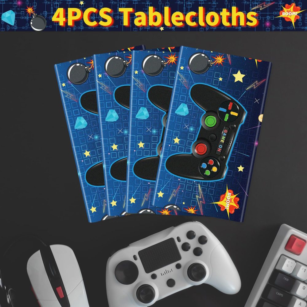 4 Pack Video Game Tablecloth Video Game Birthday Decoration Gaming Birthday Party Supplies 86” x 51” Rectangle Plastic Game party Table Cover for Kids Boys Girls Video Game Party Decorations Favors - Image 3