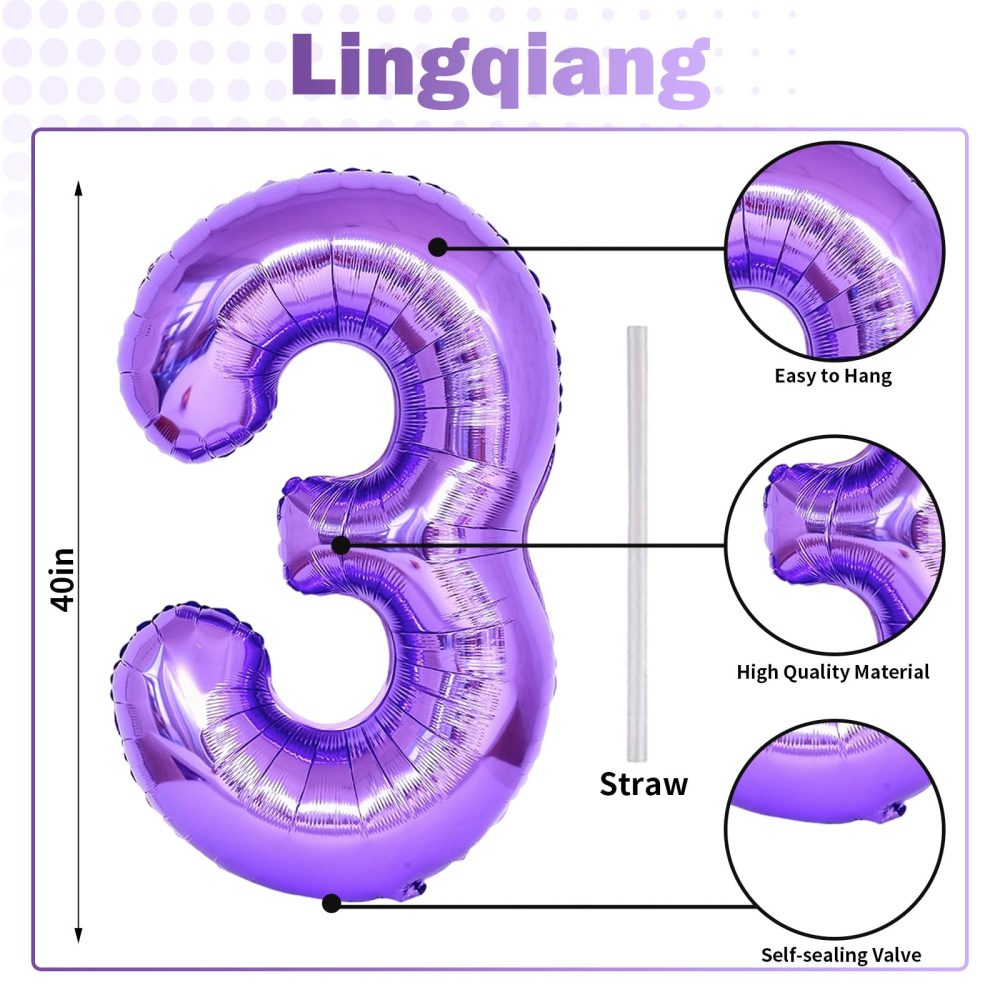 Purple Number 30 Balloons, 40 Inch Purple Mylar Foil Number 3 & 0 Balloons for Women, Self Inflating 30th Birthday Balloons for 30 Year Old Anniversary Birthday Party Decorations Supplies - Image 7
