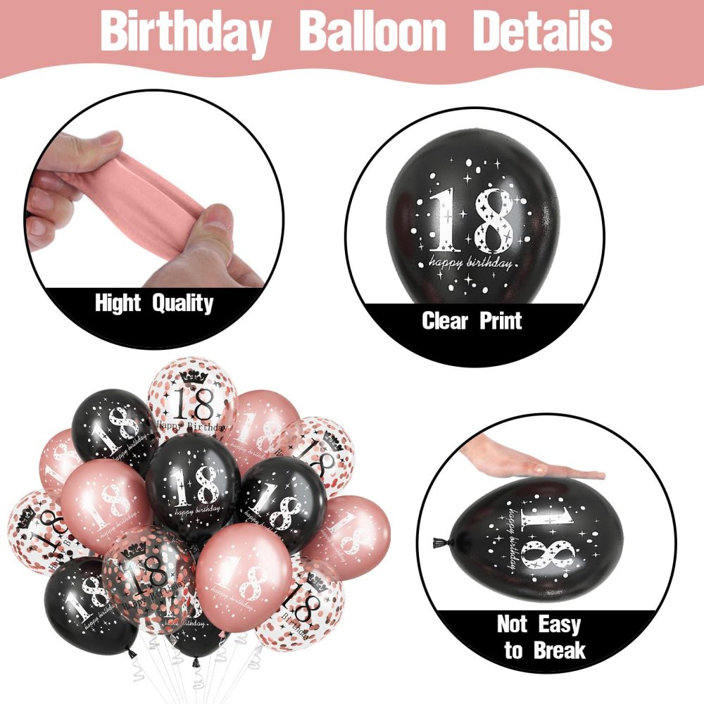 Rose Gold Black 18th Birthday Decorations for Girls, 15Pcs Happy 18th Birthday Helium Latex Balloons, Black Rose Gold Confetti 18th Balloons for Girls Age 18 Years Old Birthday Party Decor Supplies - Image 7
