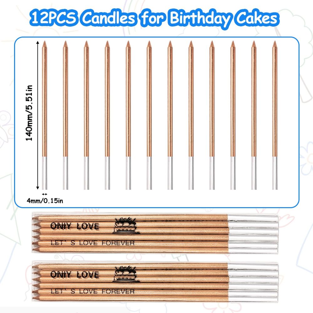 Candles for Birthday Cakes, 12PCS Thin Metallic Cake Candle, Long Glitter Cupcake Candles for Birthday Wedding Baby Shower Party Decoration 1st 12 18 24 40 50th 60th - Image 7