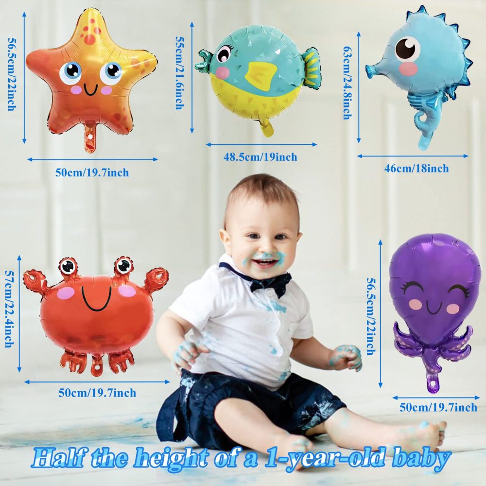 CIOUYAOS Under The Sea Party Decorations Kit, Party Supplies Ocean Theme 26pcs Balloons Banner set, Blue Marine Animal Dolphin Octopus Clown Fish Foil Balloons For 1st 2nd Boys Girls Kids Birthday - Image 5