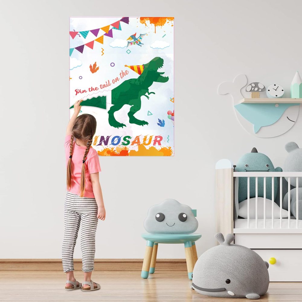 ENTHUR Pin The Tail on The Dinosaur Game -Dinosaur Party Games for Kids Boys with 21'' x 28'' Poster, 24 PCS Tails Sticker Party Supplies for Kids Girls Birthday Party Favor Sets - Image 2