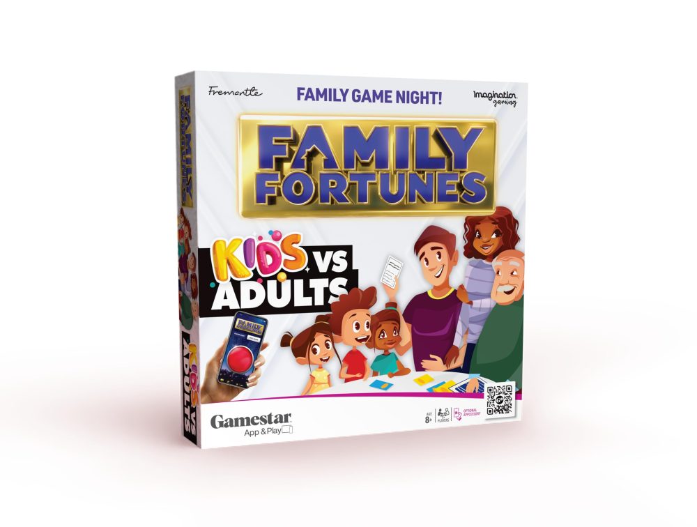 Family Fortunes Kids VS Adults Edition Card Game, Get Ready for a Family Showdown, 150 Question Cards, 50 Fast Money Cards, Complementary App with Sound Effects from the Show