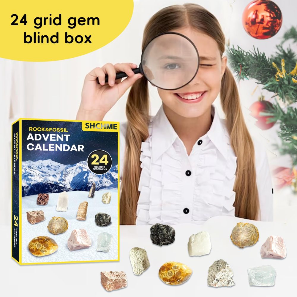 SHCHME Advent Calendar 2024, Rock and Fossils Minerals Collection Advent Calendar 24 Gemstone for Christmas Countdown Calender for Kids - Image 6