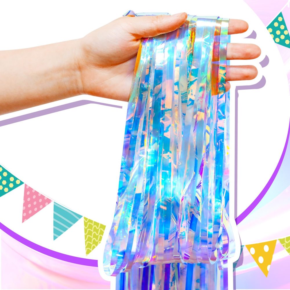 Meng Jiaran 4 Pack Iridescent Party Table Cloths Tablecloth for Mermaid/Birthday Party, 2 Styles Rainbow Holographic Rectangle Table Covers Shiny Tablecloth for Wedding Christmas Party Decorations - Image 3