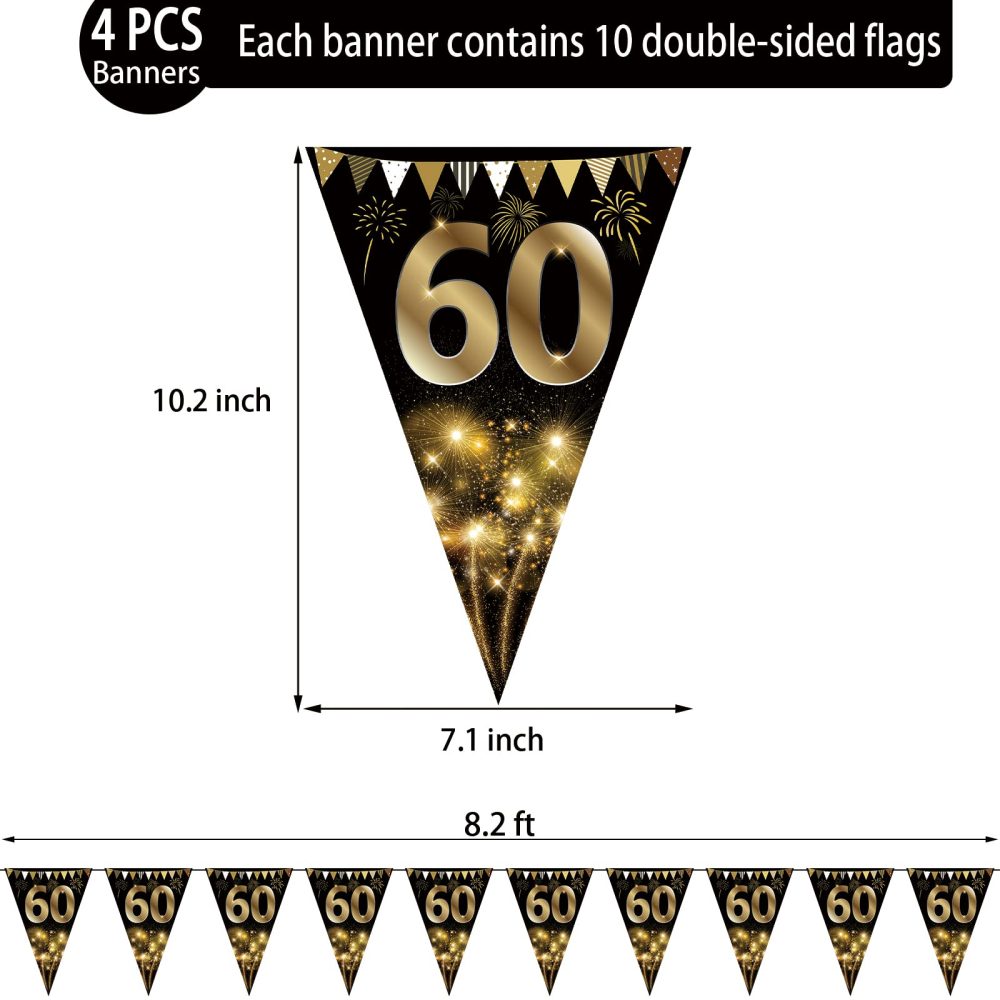 40Pcs Happy 60th Birthday Banner Bunting Flags Gold and Black Glitter 60th Birthday Anniversary Party Decoration Supplies,60th Birthday Triangle Flag Banners for Men Women - Image 6