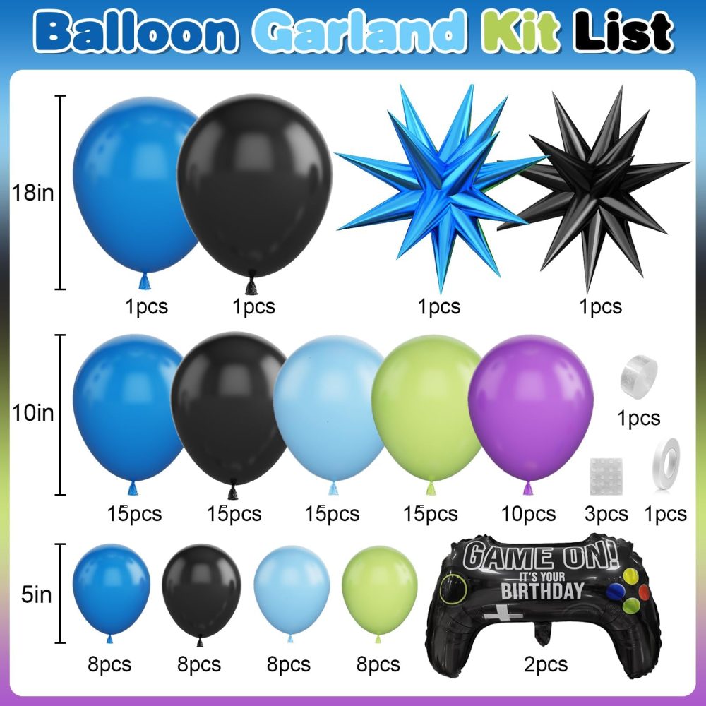 Video Game Balloon Arch Garland Kit, Blue Purple Green Black Party Balloons with 2Pcs Game Handle Foil Balloons for Video Game Theme Birthday Party Boys Gamer Night Decor - Image 7