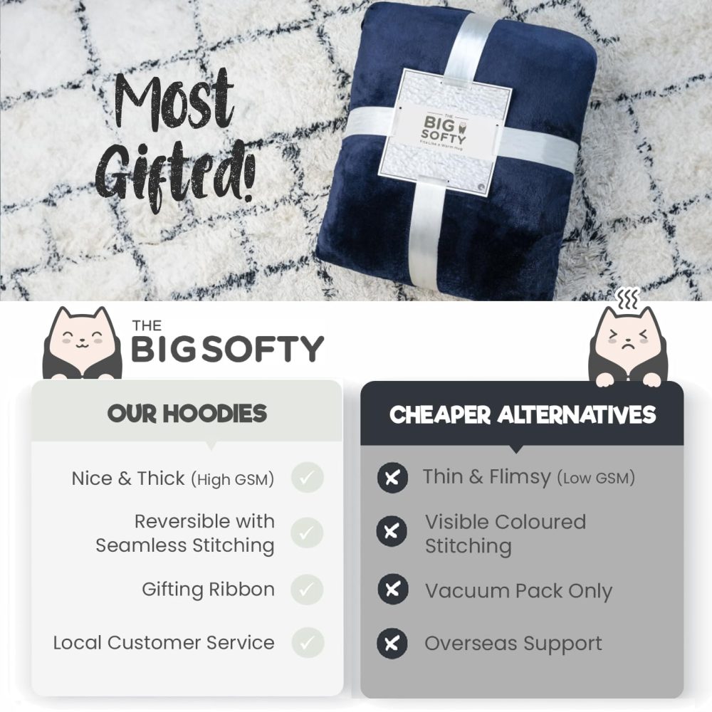 Blanket Hoodie, Oversized Hoodie Blanket, Sherpa & Fleece Wearable Blanket Hoodies for Women & Men, Comfy & Fluffy Hooded Blankets, The Big Softy® (Navy Blue) - Image 2