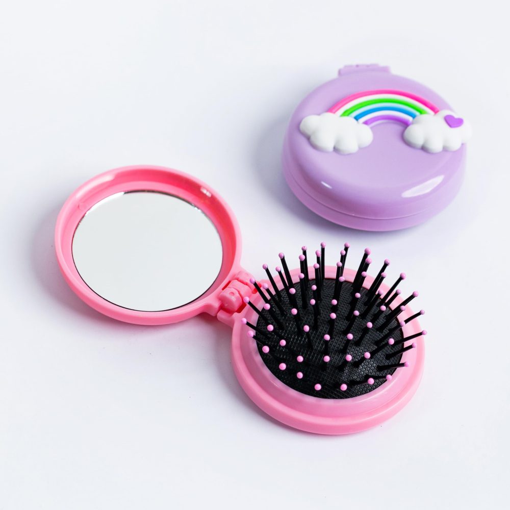Toyseum 8 x Girls Rainbow Hair Brush with Mirror, Folding Brushes are Ideal Fillers for Kids Party Bags, Small Compact Foldable Brushes for Travel, Favours for Goody Bags & School Prizes, Pack of 8 - Image 7