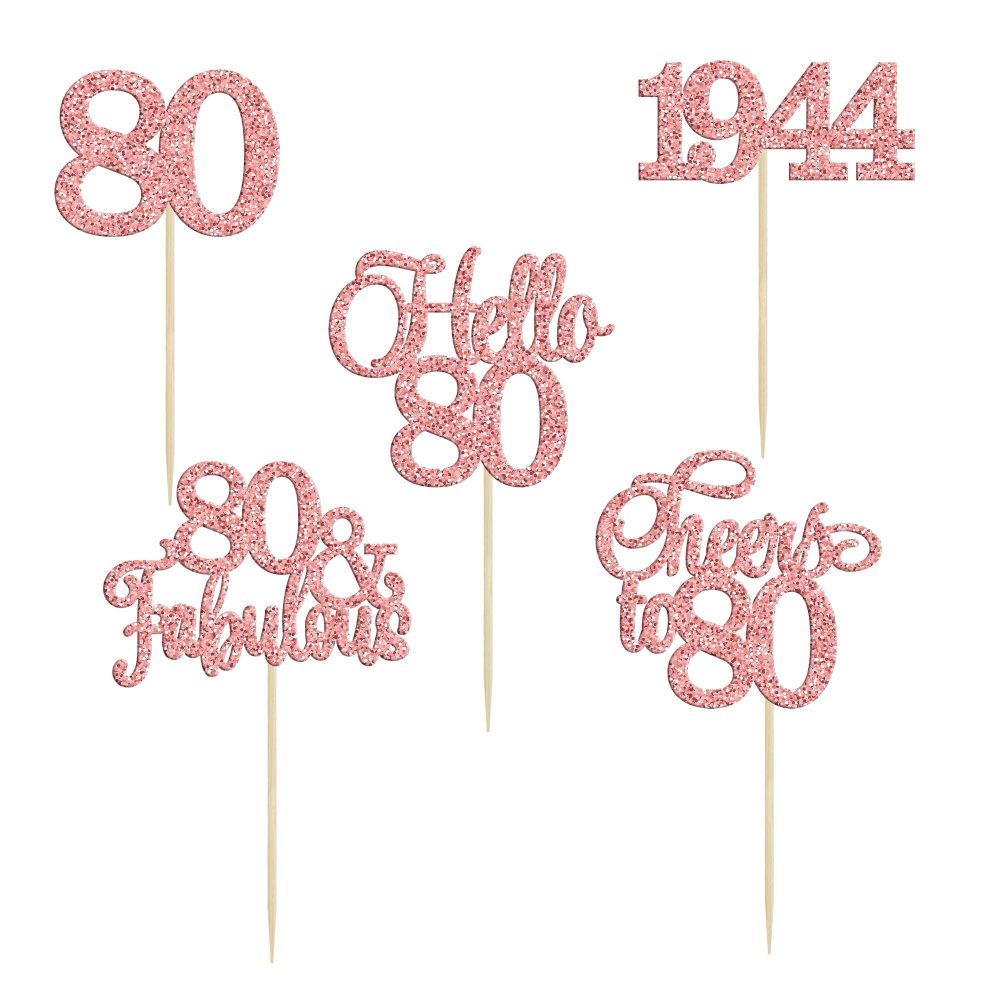 Gyufise 30Pcs 80th Birthday Cupcake Toppers 80 Fabulous Cupcake Picks Cheers to 80 1944 Cake Decorations for Happy 80th Birthday Wedding Anniversary Party Decoration Supplies Rose Gold - Image 2