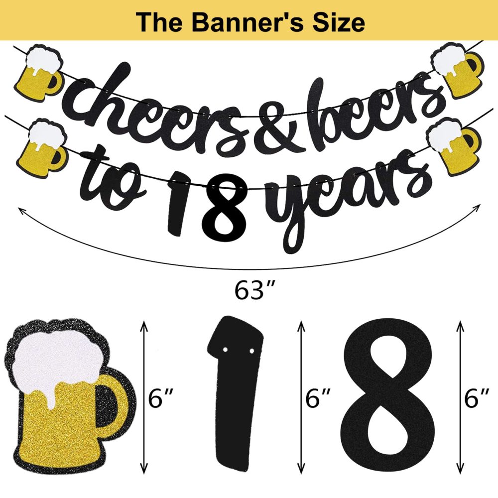18th Birthday Decorations for Boys, 18th Happy Birthday Decoration Kit with Cheer Banner, Number 18 Foil Balloons, Sign 18th Black Gold Balloons Confetti Balloons for Party Supplies Girls Men - Image 7