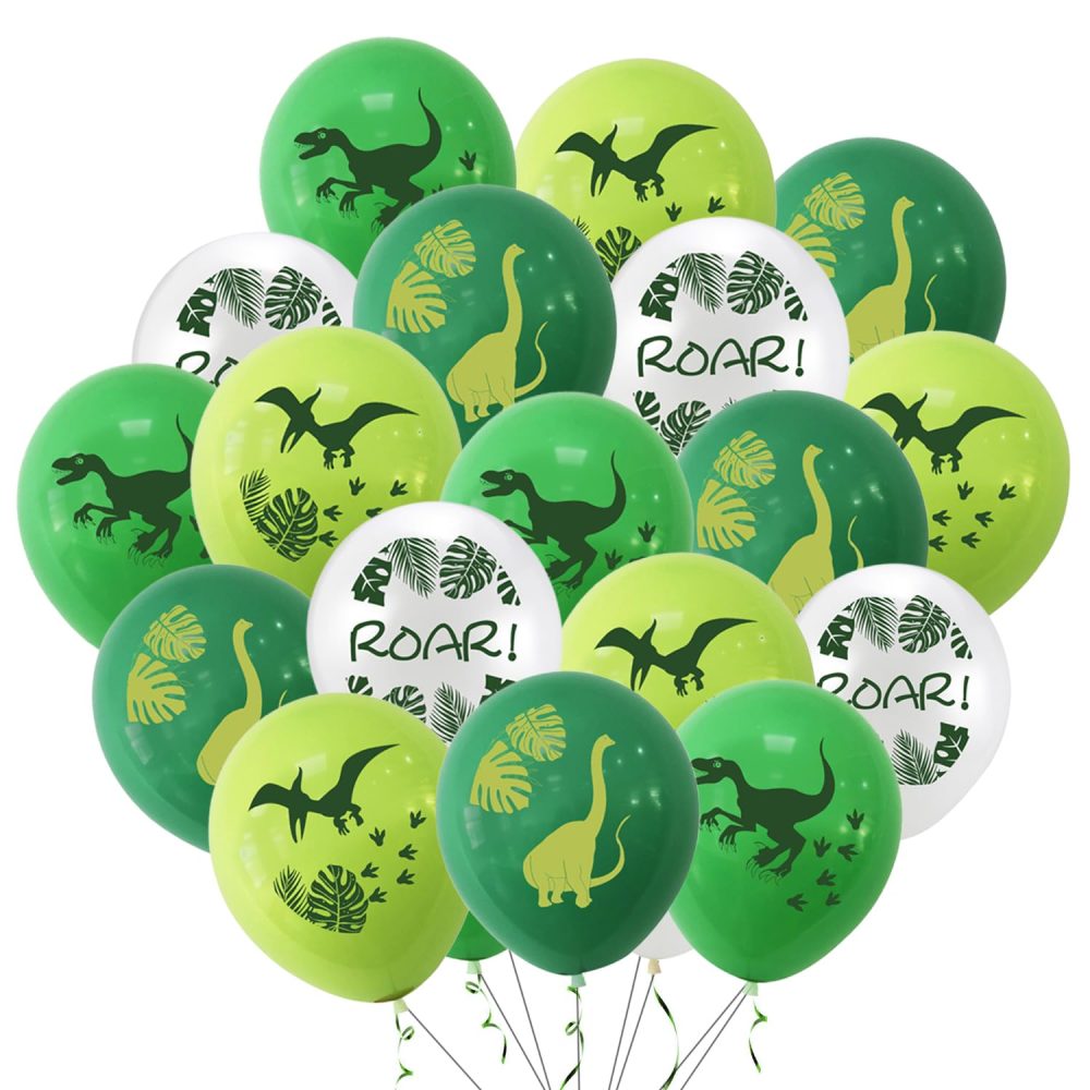 20pcs Dinosaur Theme Party Balloons, 12 Inch Green White Dinosaur Party Decorations for Boy Kids Jungle Themed Birthday Party Balloon Decorations