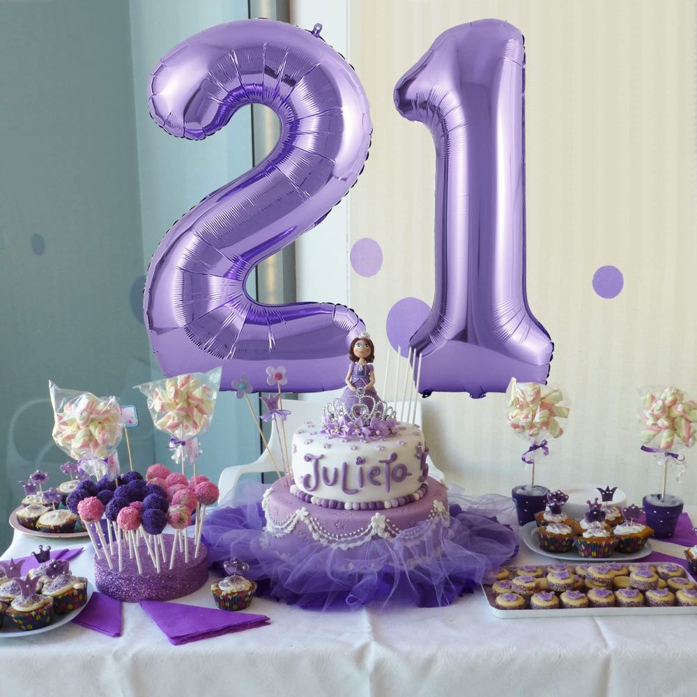 Number 21 Balloons Purple, 40 Inch Purple Helium Foil Number 21 Balloons, Large Number Balloon Age Balloon Self Inflating for Boys Girls 21th Birthday Wedding Anniversary Party Decorations(Digital 21) - Image 4