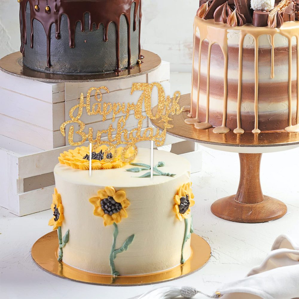 CHEERYMAGIC Happy 70th Birthday Cake Topper Rose Gold Glitter 70th Birthday Cake Decorations Happy Birthday Cupcake Toppers for Birthday Anniversary Party Decorations A4-SRDGZS (Gold) - Image 4