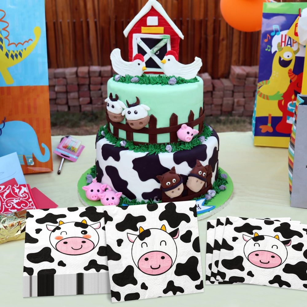 100 Pcs Cow Print Napkins, Cow Party Supplies, Cow Party Table Napkins for Farm Animal Themed Party, Western Theme Kid's Birthday, Baby Shower - Image 5