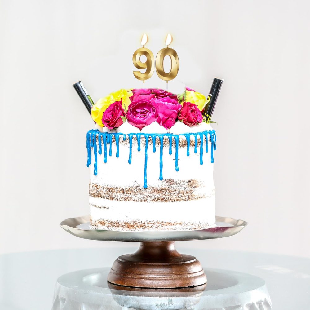 Birthday Candles Number Candles Age Year for Cakes Happy Birthday 3D Designed Wedding Anniversary Party Cake Topper Decorations (Gold, 90) - Image 2