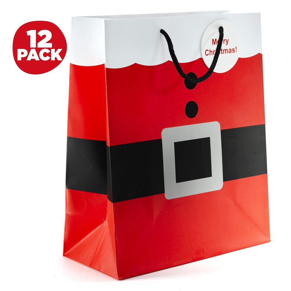 Prextex Santa Clause Medium Gift Bags - 12pcs, Multipack/Bulk Party Bags, Goody/Sweet Bags, Paper Gift Bag for Candy, Treats, Sweets, Stuff, Gifts, Presents, Christmas, Halloween, Parties - Image 2