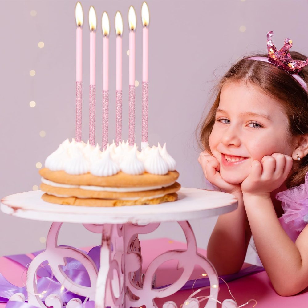 Pink Birthday Candles for Cake,Happy Birthday Party Candles, Sparkle Long Candle, Shining Pink Candles, Glitter Tall Candles Birthday, Pink Cake Decorations, Baby Showers, Wedding Anniversary - Image 5