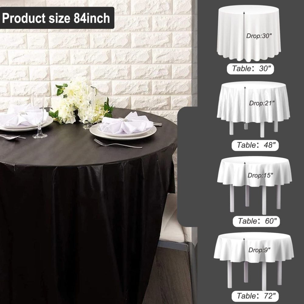 Newthinking 84 Inch Round Disposable Table Cloth Black, 8 Pack Plastic Round Disposable Tablecloth for Circular Table Wedding Banquet Party Birthday - Image 6