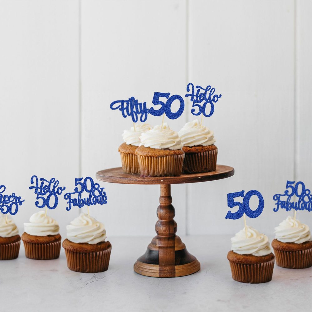 30Pcs Happy 50th Birthday Cupcake Toppers Deep Blue Glitter Fifty Cheers to 50 Years Old Birthday Cupcake Picks for 50th Birthday Anniversary Party Cake Decorations Supplies - Image 4