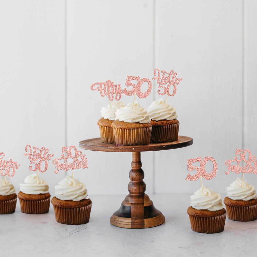 30Pcs Happy 50th Birthday Cupcake Toppers Rose Gold Glitter Fifty Cheers to 50 Years Old Birthday Cupcake Picks for 50th Birthday Anniversary Party Cake Decorations Supplies - Image 4
