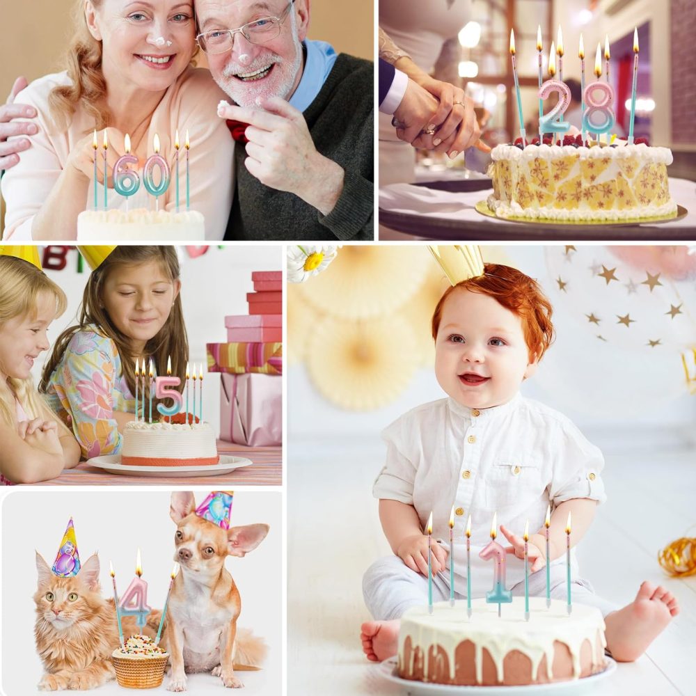 TAIXING 7 Pcs Birthday Candles Pink Blue Gradient Number Candles for Cakes Gold Glitter Birthday Candles Numbers Number 5 Candle Birthday Cake Candles for Girls Birthday Party Wedding Anniversary - Image 2