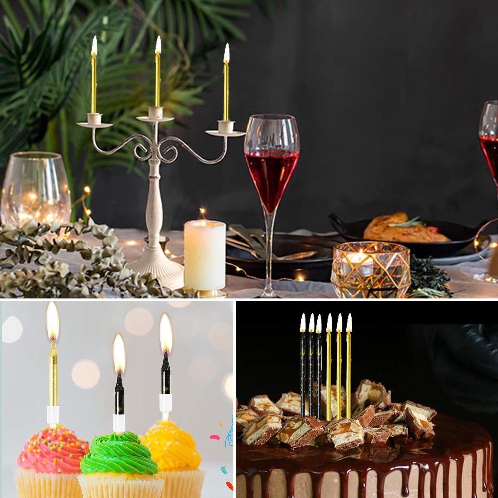 Birthday Candles for Cakes，24pcs Gold Candles Black Candle Set,Cake Candles for Black and Gold Birthday Decorations,Wedding Party Decoration Cake Candles,Birthday Cakes Candles 10cm Tall - Image 4