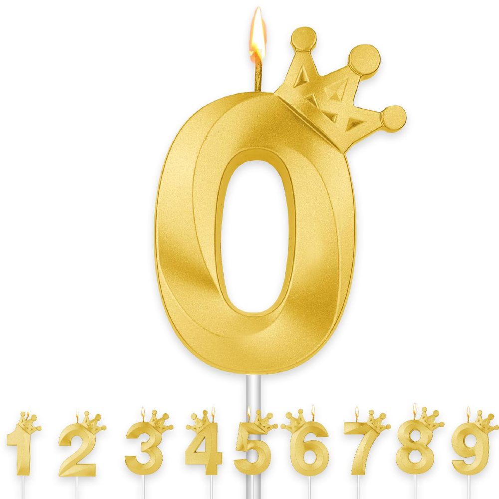 Birthday Candles for Cakes, Gold Crown Number Candle, Birthday Cake Decorations, Happy Birthday Candle, Cake Candles Cake Topper Decorations for Birthday Party Wedding Anniversary (Gold 0)