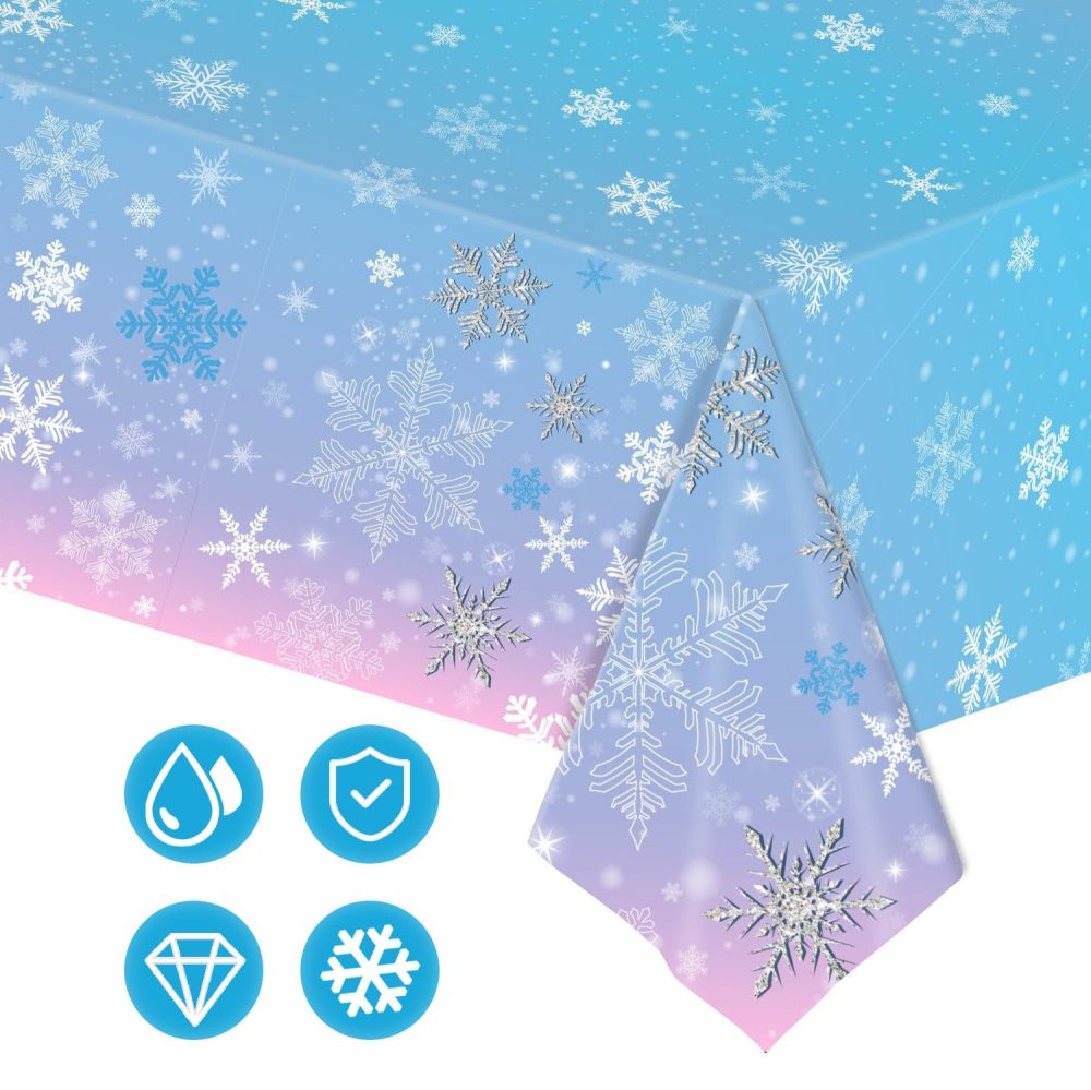 PHOGARY 3 Pieces Christmas Snowflake Tablecloth Frozen Birthday Party Decorations Supplies Winter Snowflake Frozen Table Cloths for Winter Wonderland Decorations Frozen Party Favors 51 x 86 Inch - Image 2