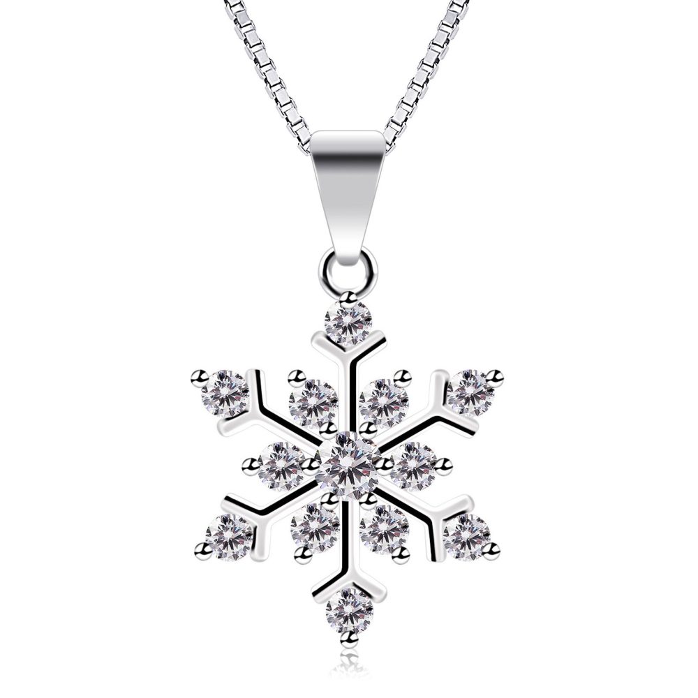 B.Catcher Snowflake Neckalce, Sterling Silver Sparking Cubic Zirconia Snowflake Pendant Necklace, 18"