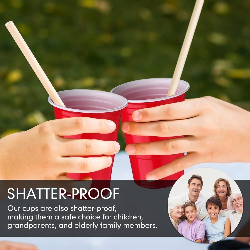 Efforias 100 X 12oz Red Party Disposable Cups - Red Party Cups for Christmas, Garden Party, Weddings, Picnics - Red Solo Plastic Cups Reusable and Recyclable - Image 2