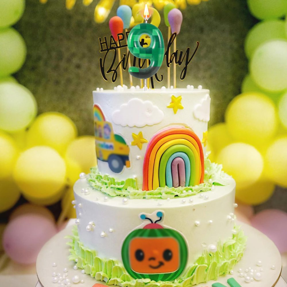 TNT Themed Birthday Candles for Cake, Green Number Birthday Candles Pixel Dynamite Birthday Candles TNT Cake Toppers for Wedding Baby Shower Video Game Party Supplies Decoration(Number 9) - Image 5