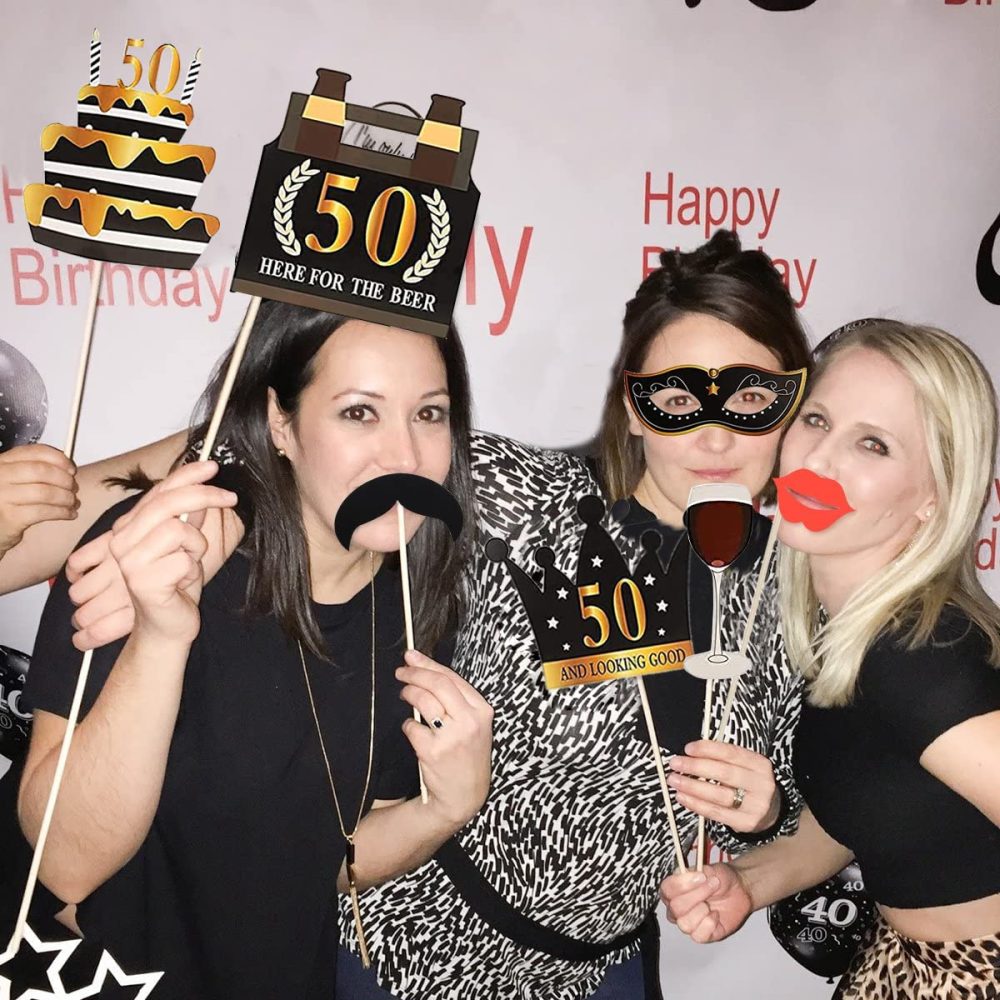 50th Birthday Photo Booth Frame, 50th Inflatable Selfie Frame and 24 Pcs 50th Birthday Photo Booth Props Black Gold Party Supplies Fun 50th Props for Ladies Men 50th Birthday Party Decorations - Image 4